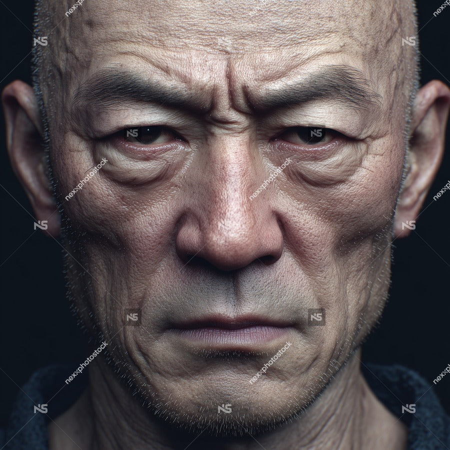 Close Up Portrait Of An Older Man With A Stern Expression Deep Wrinkles And A Serious Gaze — Stock Photo