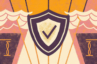 Vintage Poster Of A Shield With A Checkmark And A Castle In The Background — Stock Illustration
