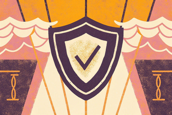 Vintage Poster Of A Shield With A Checkmark And A Castle In The Background — Stock Illustration