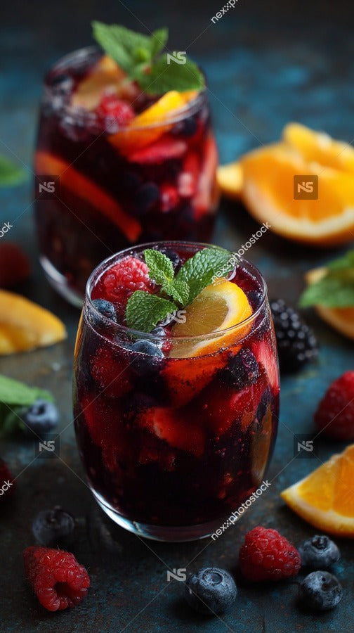 Fresh Fruit Sangria Drinks — Stock Photo