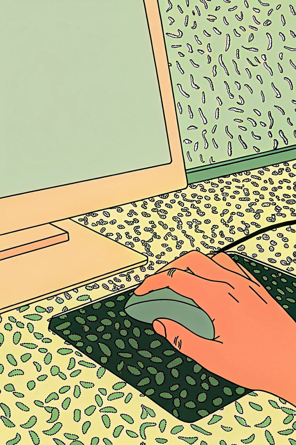 Computer Mouse With Hand Resting On It — Stock Illustration