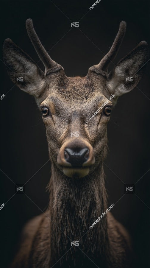 A Close Up Portrait Of A Deer With Striking Eyes Set Against A Dark Background — Stock Photo