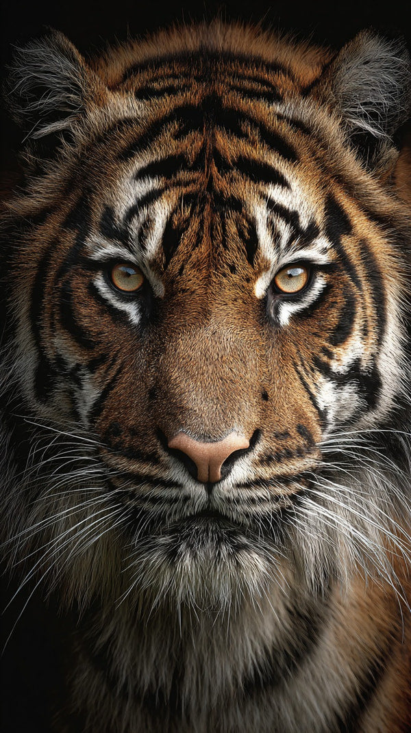 Tiger Portrait With Close Up View Of Its Face Showcasing Its Majestic Features And Intense Gaze — Stock Photo