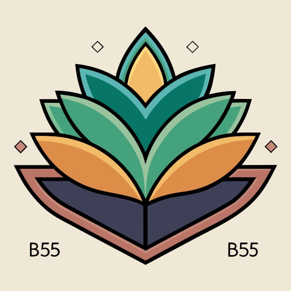 A Vibrant Stylized Flower Design With A Central Motif And Surrounding Petals In Various Shades Of Orange Yellow Green And Blue — Stock Vector