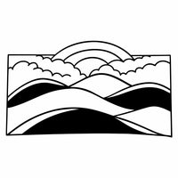 Black And White Stylized Landscape Artwork With A Mountain Range Sunrise Sunset And Clouds — Stock Vector