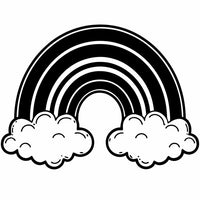 A Black And White Illustration Of A Rainbow Arching Over Two Clouds Set Against A Plain Background — Stock Vector