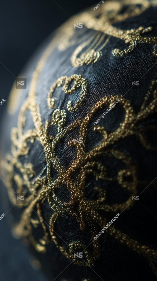 Gold Embroidery On Black Fabric — Stock Photo