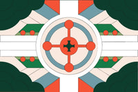 Stylized Graphic Design A Symmetrical Arrangement Of Colorful Circles And Crosses Set Against A Contrasting Background — Stock Vector