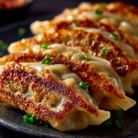 Crispy Fried Dumplings A Popular Asian Cuisine Dish Are Presented In A Close Up Shot On A Black Plate — Stock Photo
