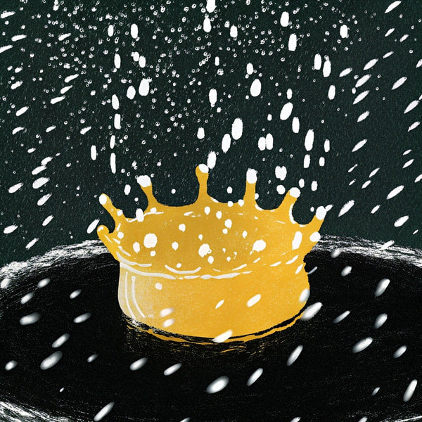 Rainy Night Scene With A Crown Of Foam In The Foreground Set Against A Dark Background With Snowflakes Falling — Stock Illustration