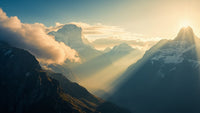 Landscape Photograph A Mountainous Scene During Sunrise Sunset With The Sun Partially Visible Behind Clouds — Stock Photo