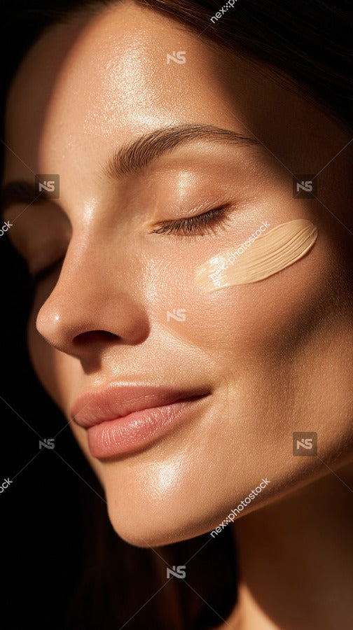 A Woman With Tan Lotion Applied To Her Face Captured In A Close Up Portrait — Stock Photo
