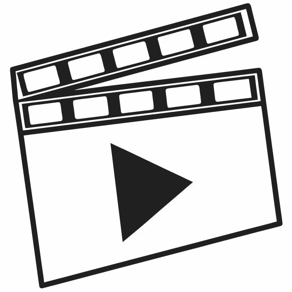 Black And White Film Clapperboard With A Play Button Symbol On A White Background — Stock Vector