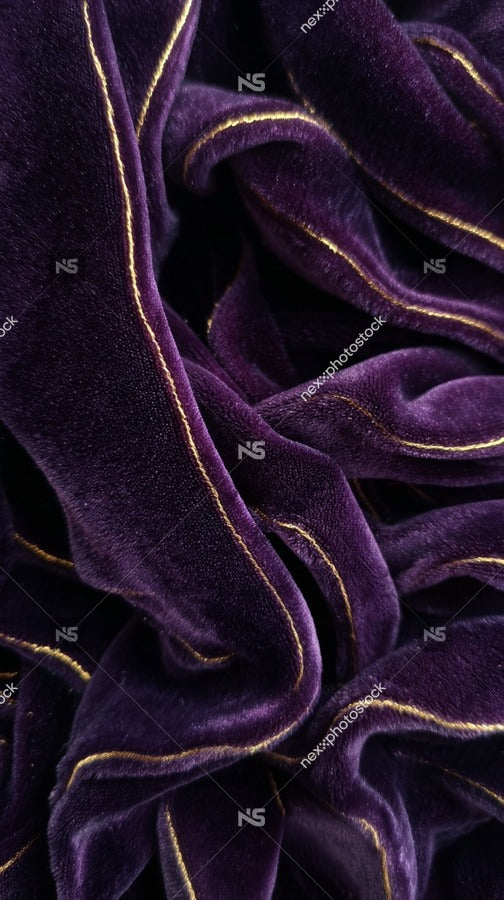 Purple Velvet Ribbon With Gold Trim Curled And Twisted In A Close Up Shot Against A Dark Background — Stock Photo