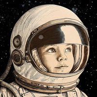 Illustration Of A Young Astronaut In A Space Suit Gazing Into The Distance With A Expression — Stock Illustration