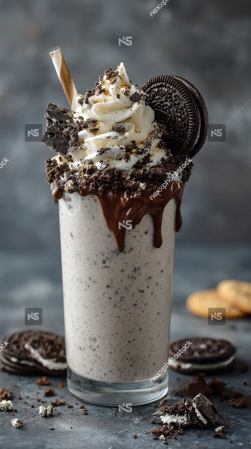 A Chocolate Milkshake Topped With Whipped Cream And Crushed Oreo Cookies Served In A Clear Glass On A Table — Stock Photo