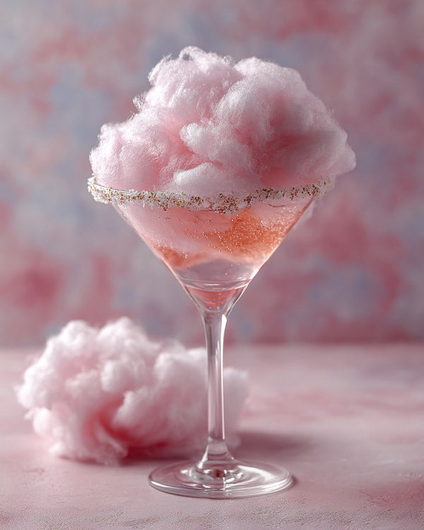 A Pink Cotton Candy Martini Garnished With Sprinkles Served In A Martini Glass On A Table — Stock Photo