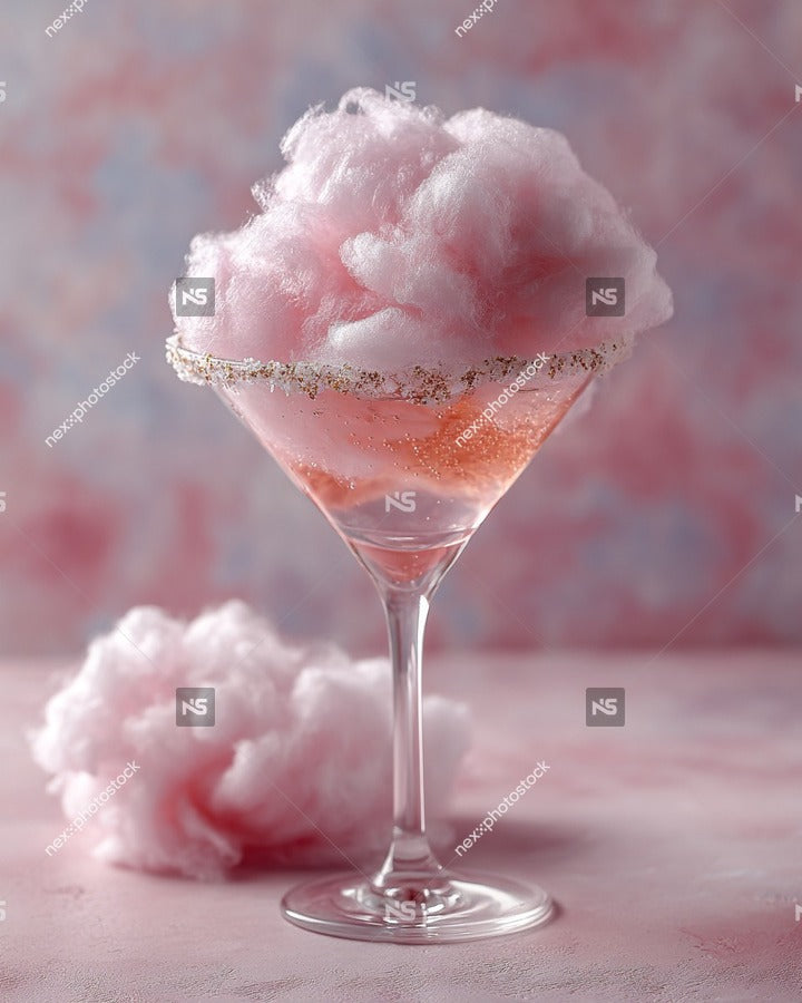 A Pink Cotton Candy Martini Garnished With Sprinkles Served In A Martini Glass On A Table — Stock Photo