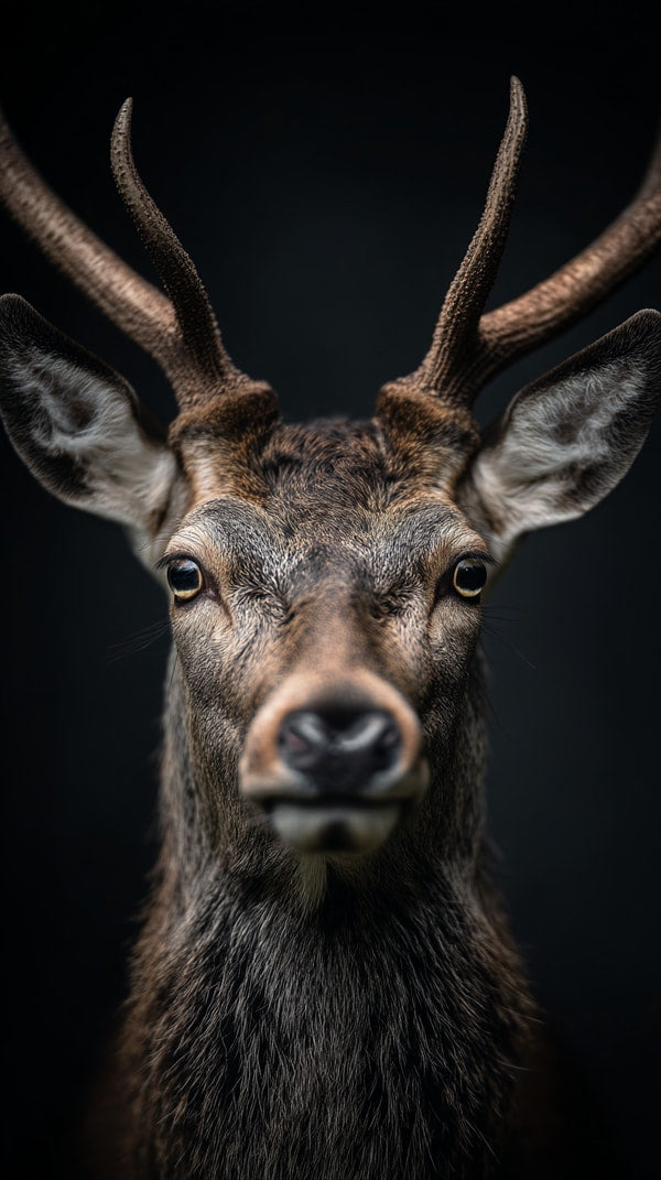 Portrait Of A Majestic Deer In Sharp Focus Staring Directly Into The Camera With A Neutral Expression — Stock Photo