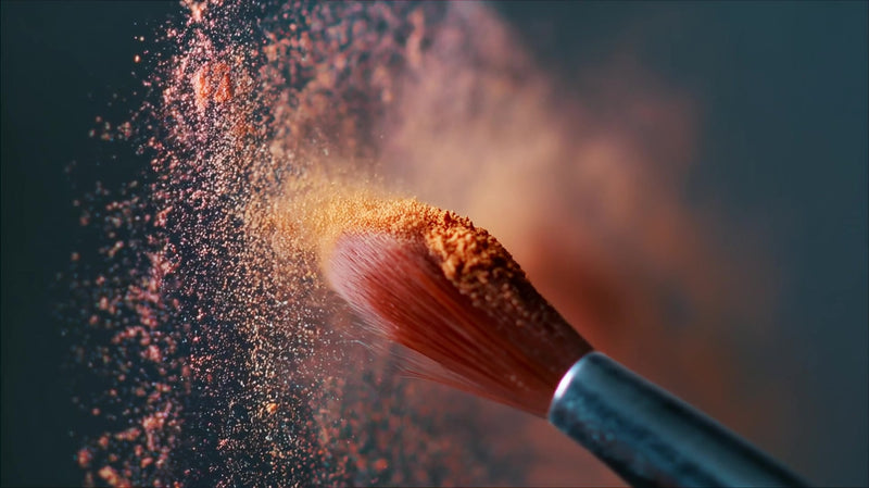 a close up image captures a single red powder particle suspended in mid air with a blurred background that suggests a studio setting - Stock Video