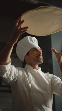 A Portrait Style Photograph A Man In A Chef S Uniform Who To Be Preparing Food — Stock Photo