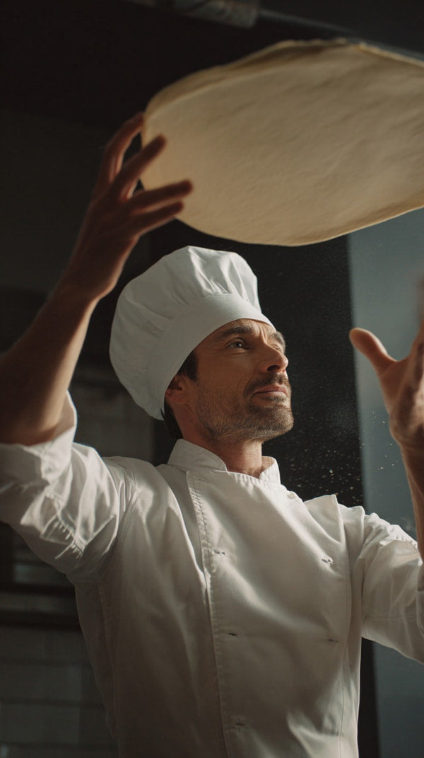 A Portrait Style Photograph A Man In A Chef S Uniform Who To Be Preparing Food — Stock Photo