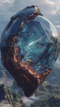 Features A Large Intricately Designed Crystal Sphere Floating In Mid Air Against A Backdrop Of A Cloudy Sky — Stock Photo