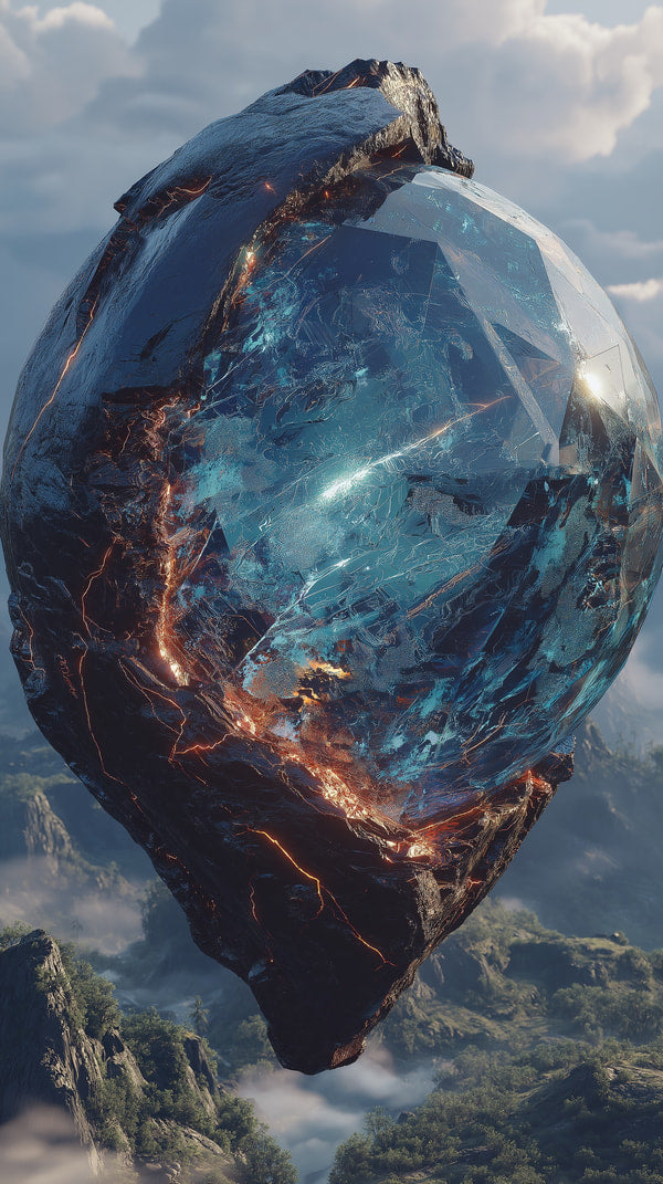 Features A Large Intricately Designed Crystal Sphere Floating In Mid Air Against A Backdrop Of A Cloudy Sky — Stock Photo