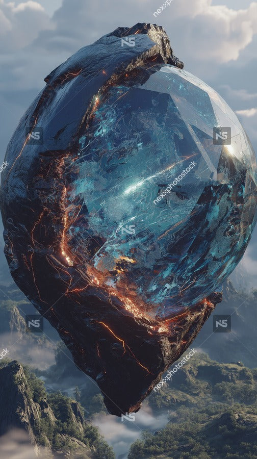 Features A Large Intricately Designed Crystal Sphere Floating In Mid Air Against A Backdrop Of A Cloudy Sky — Stock Photo