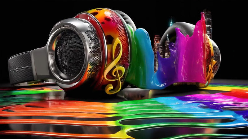 colorful headphones with paint splatters - Stock Video