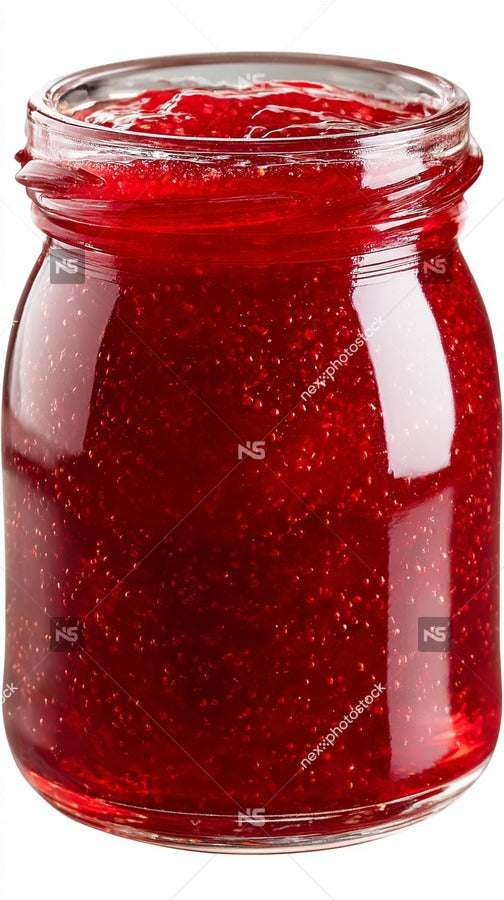 A Jar Of Red Jelly With A Clear Glass Lid And A Metal Band — Stock Photo
