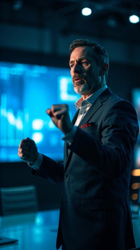 a man in a suit giving a presentation - Stock Video