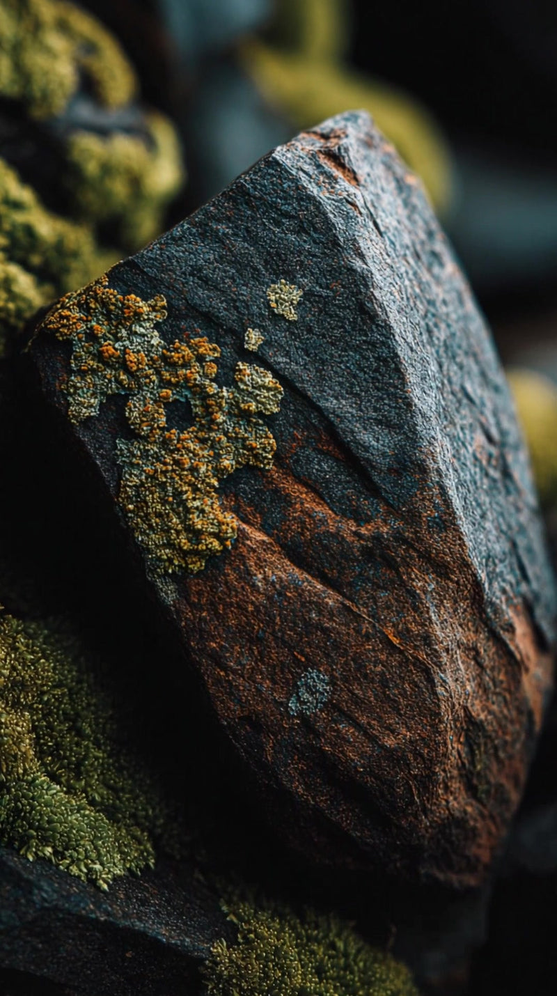a close up of a rock with moss growing on it set against a backdrop of more rocks and moss - Stock Video