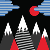 Abstract Mountain Landscape With A Dark Night Sky Red And White Mountains And A Full Moon — Stock Vector