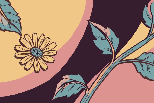 Floral Design A Sunflower And Leaves Set Against A Gradient Background That Transitions From Yellow To Pink — Stock Vector