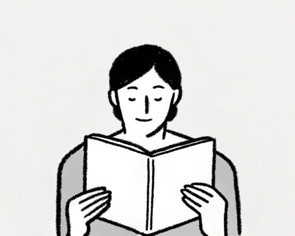 A Woman In An Illustration Holding A Book Open With Both Hands And Looking Down At It — Stock Illustration