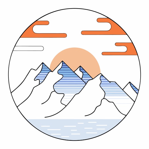Illustration Of A Mountain Sunrise With A Gradient Sky And A Stylized Mountain Range — Stock Vector