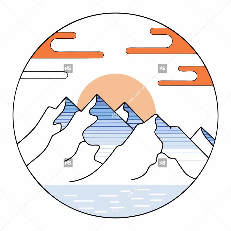 Illustration Of A Mountain Sunrise With A Gradient Sky And A Stylized Mountain Range — Stock Vector