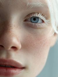 A Young Woman With Fair Skin And Striking Blue Eyes Is Captured In A Close Up Portrait — Stock Photo