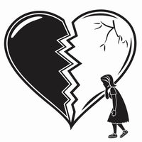 Black And White Illustration Of A Heart With A Crack A Silhouette Of A Person Walking Away From It — Stock Vector