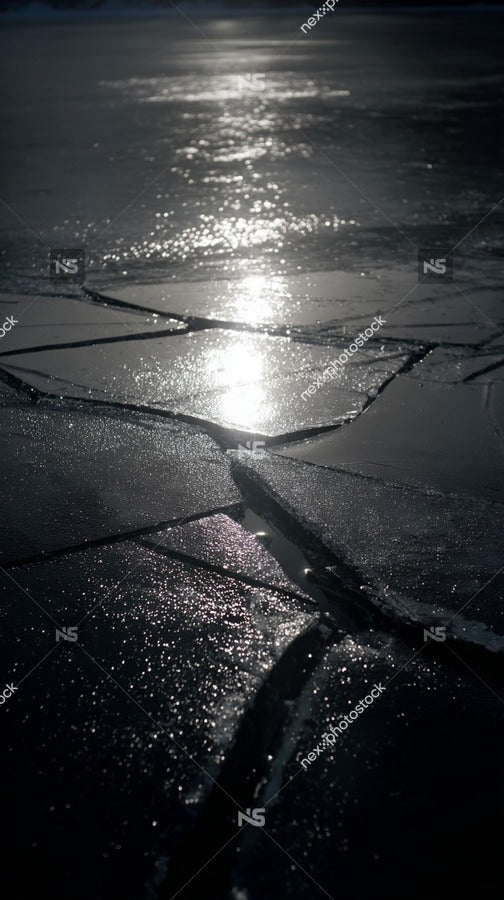 A Frozen Lake At Night With A Full Moon Reflecting Off Its Surface Creating A Serene And Tranquil Atmosphere — Stock Photo