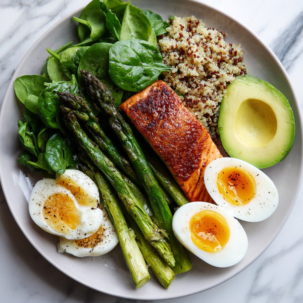 A Nutritious Meal Prep With A Focus On Balanced Nutrition A Variety Of Vegetables Lean Protein And Healthy Fats — Stock Photo