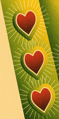 Colorful Sticker With Four Hearts Each With A Different Design And Color Arranged In A Straight Line Against A Light Background — Stock Illustration