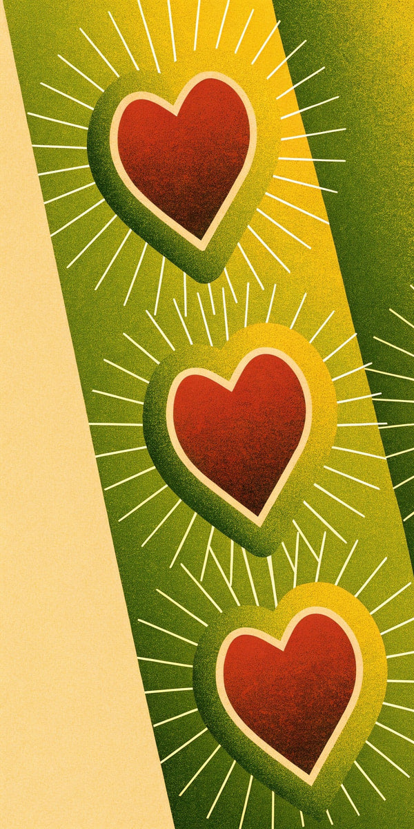 Colorful Sticker With Four Hearts Each With A Different Design And Color Arranged In A Straight Line Against A Light Background — Stock Illustration