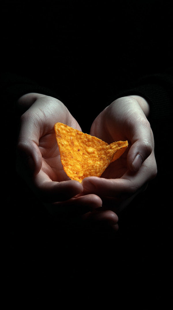 A Hand Holding A Single Tortilla Chip — Stock Photo