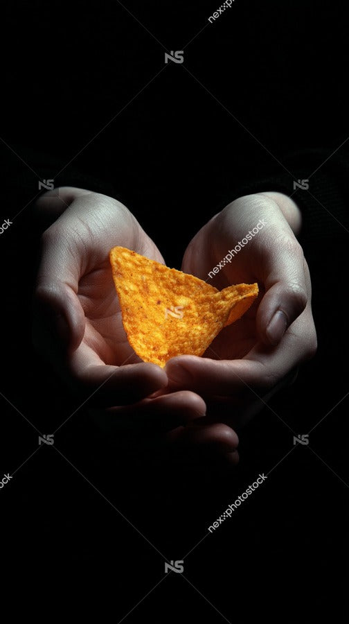 A Hand Holding A Single Tortilla Chip — Stock Photo