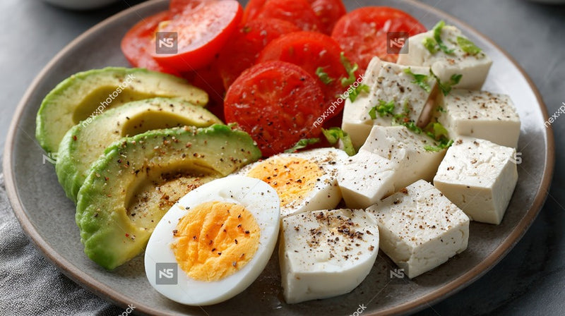 A Colorful And Appetizing Veggie Platter With Tofu Scramble A Variety Of Fresh Vegetables And Tofu Pieces — Stock Photo