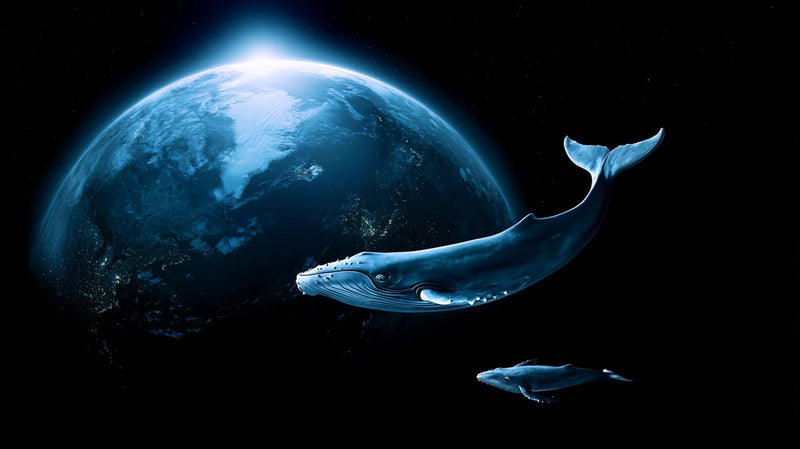 a digital artwork a space scene with a focus on a whale like creature in flight - Stock Video