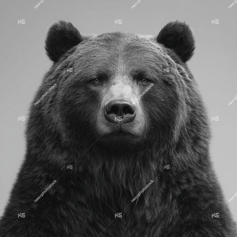 Two Tone Portrait Of A Grizzly Bear Captured In A Close Up Shot Against A White Background — Stock Photo