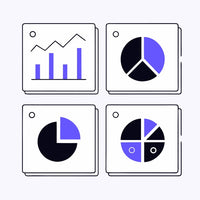 Four Icons Representing Business Analytics And Performance Metrics A Pie Chart A Bar Graph A Donut Chart And A Stacked Bar Chart — Stock Vector